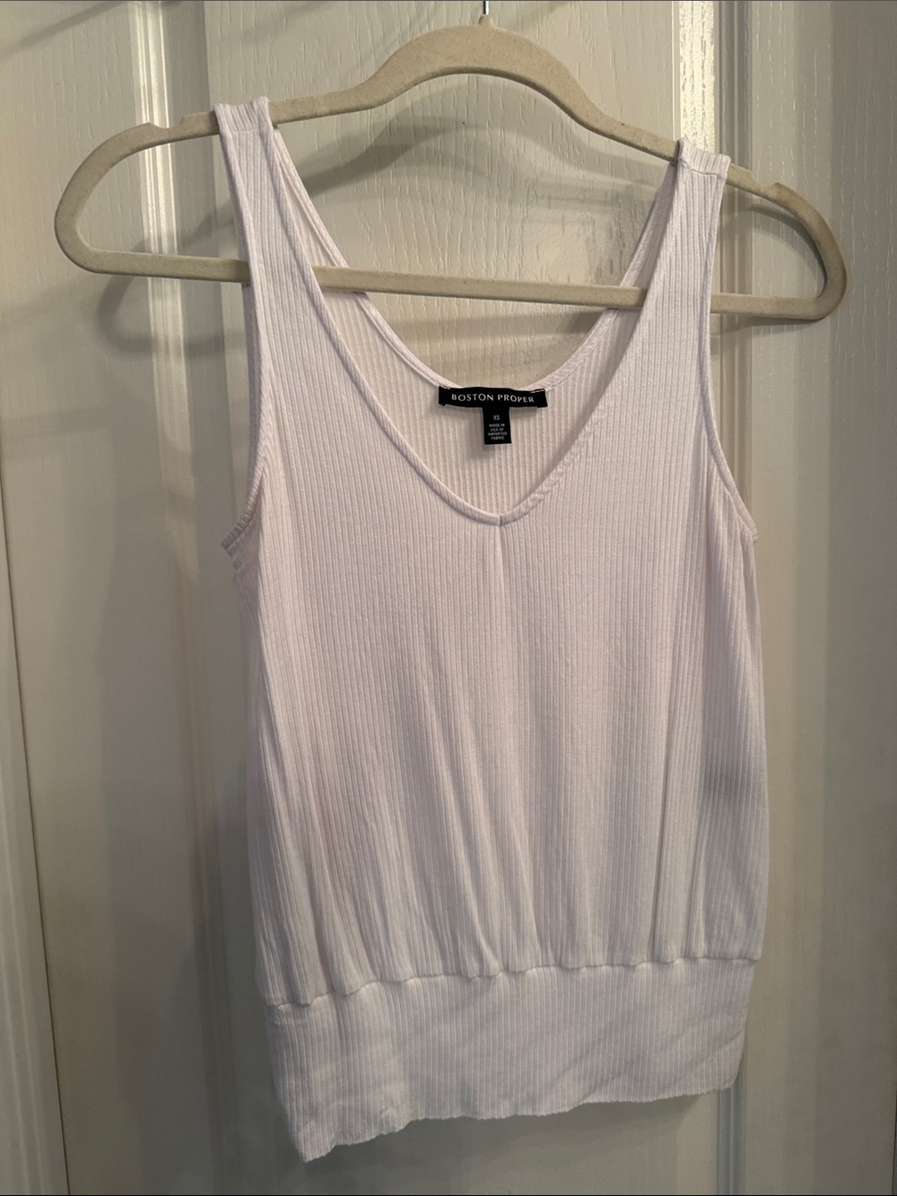 Boston Proper White Ribbed V-Neck Tank